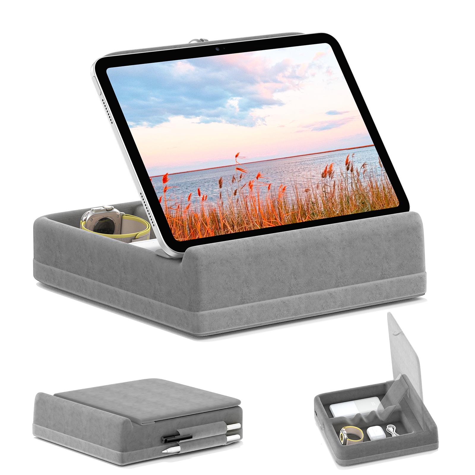 Tablet Lap Desk - Tablet Pillow Stand with Storage Foldable